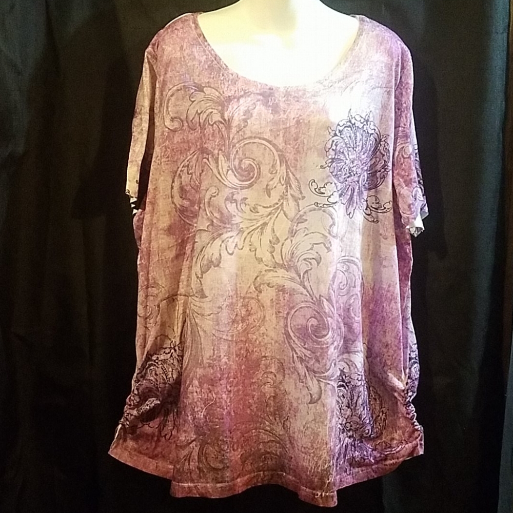 3XL White Stag Blouse Top Purple Floral